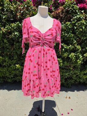 Hot Topic Sweet Society Cherries Pink Puff Sleeve Dress Small Sold Out Style